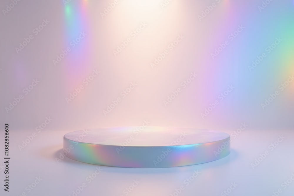 Translucent iridescent podium with rainbow highlights Translucent iridescent podium with rainbow highlights