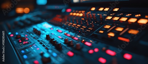 Close up of a video production switcher with selective focus