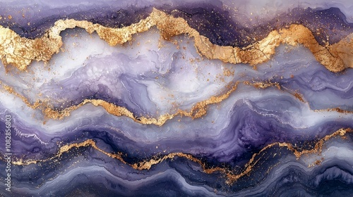 Abstract art featuring flowing purple and gold waves.