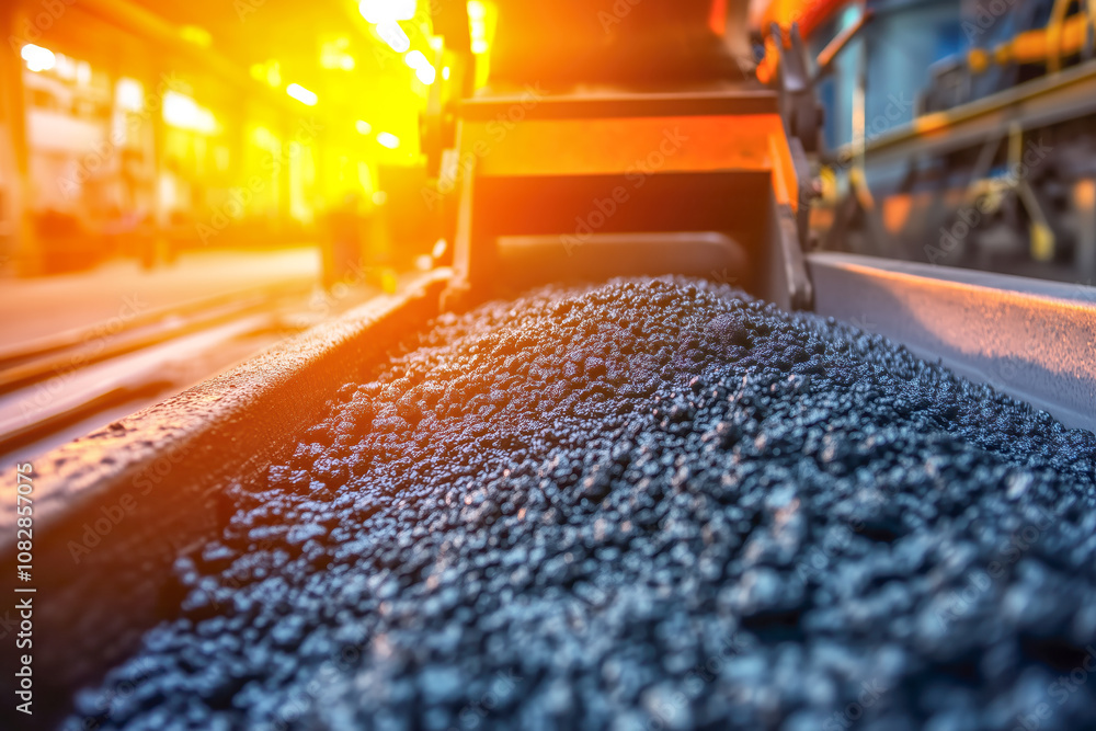 Fototapeta premium Concrete mixing process at a plant, showing a large mixer with water, cement, and aggregates being combined