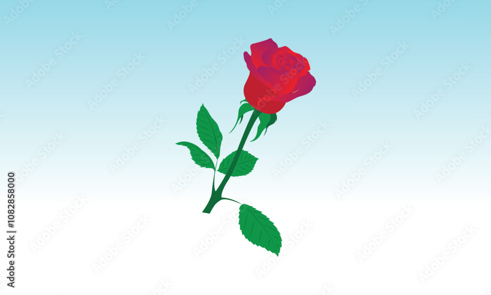 Obraz premium Red rose with green leaf vector image free download