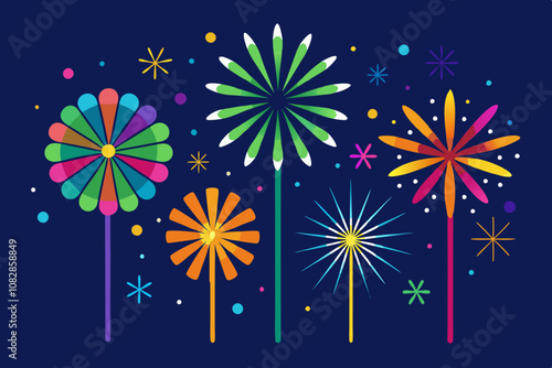 firework display colorful vector set