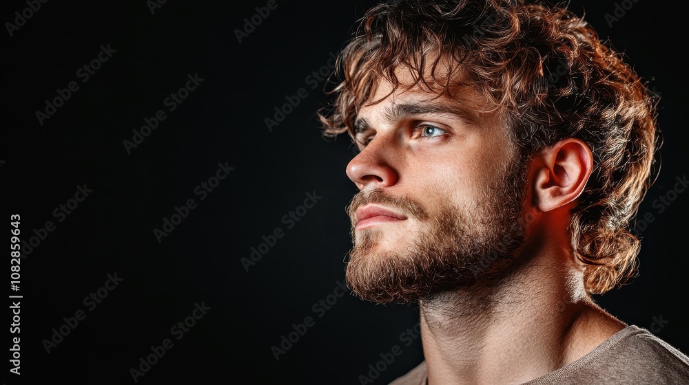 The intense gaze of a male fighter in side profile reveals his focus and determination, symbolizing readiness and courage in both mind and body. The intense gaze of a male fighter in side profile reveals his focus and determination, symbolizing readiness and courage in both mind and body.