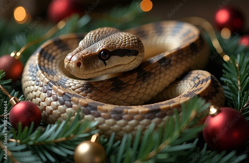 Brown Snake on New Year's Background Brown Snake on New Year's Background