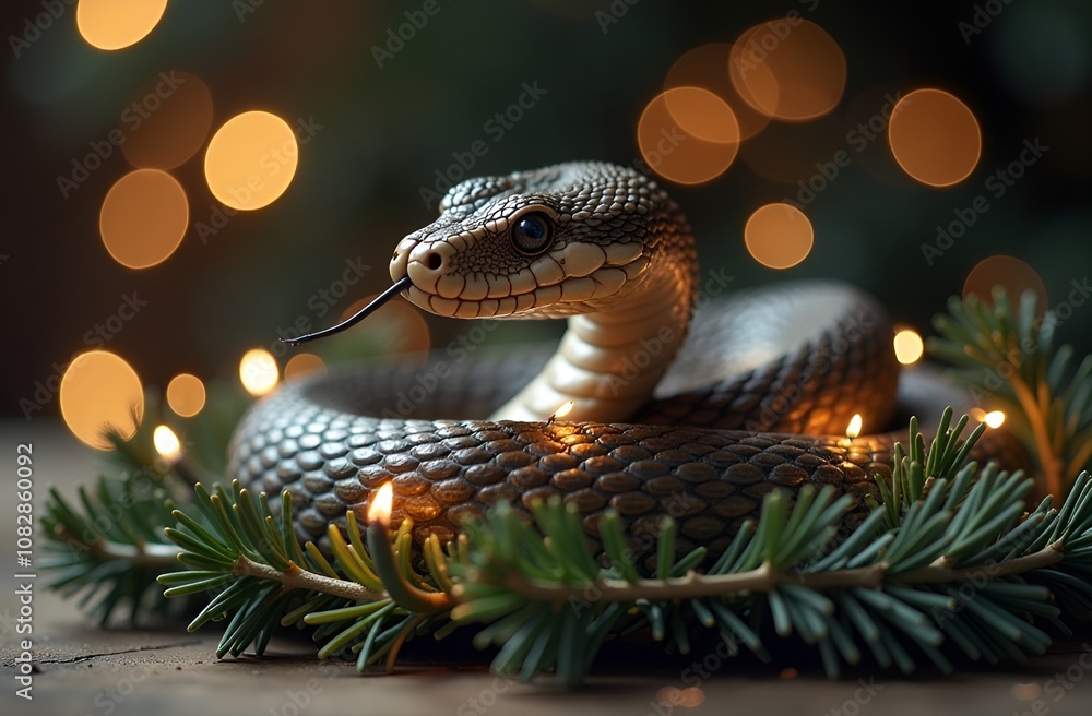 Brown Snake on New Year's Background Brown Snake on New Year's Background