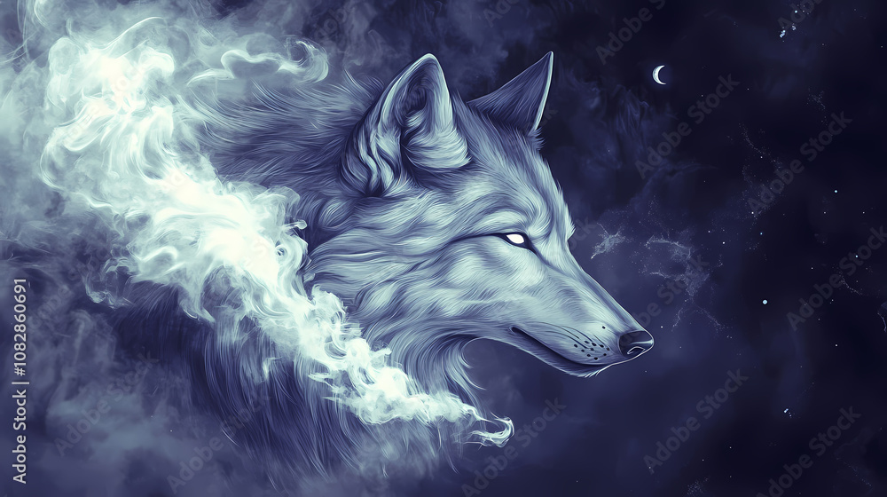 Lone wolf spirit guide illustration. Mysticism. Illustration Lone wolf spirit guide illustration. Mysticism. Illustration