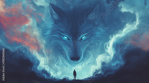 Lone wolf spirit guide illustration. Mysticism. Illustration
