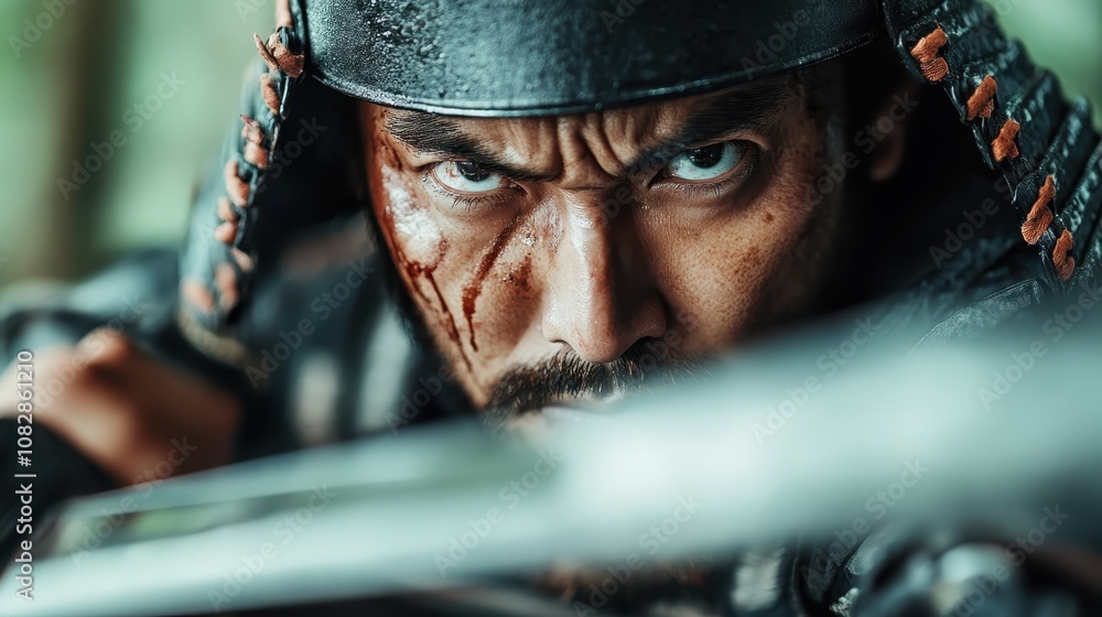 The determined samurai, with a fierce vision, holds his sword ready for combat, embodying a sense of honor, focus, and readiness in the heat of battle. The determined samurai, with a fierce vision, holds his sword ready for combat, embodying a sense of honor, focus, and readiness in the heat of battle.