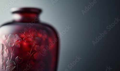 Exquisite Red Vase with Intricate Floral Motifs - A Masterpiece of Glass Art photo