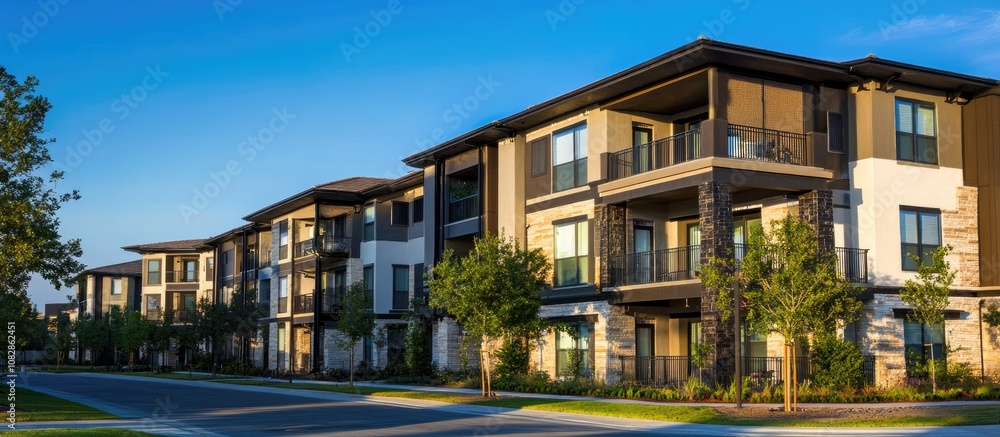 Contemporary apartment complexes featuring large windows and balconies along with outdoor amenities Modern design showcases a blend of architectural styles Mixed media Contemporary apartment complexes featuring large windows and balconies along with outdoor amenities Modern design showcases a blend of architectural styles Mixed media