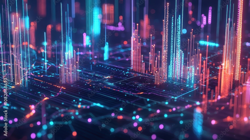 Futuristic 3D Scatter Plot of AI Integration and Productivity Across Industries Futuristic 3D Scatter Plot of AI Integration and Productivity Across Industries