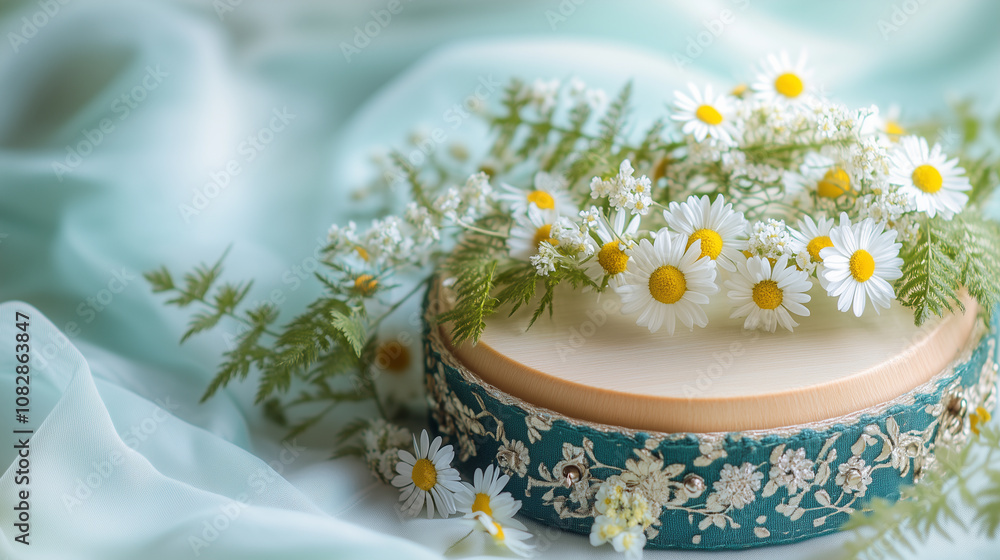 Ornate Trinket Box with Daisy and Fern Floral Accents Ornate Trinket Box with Daisy and Fern Floral Accents