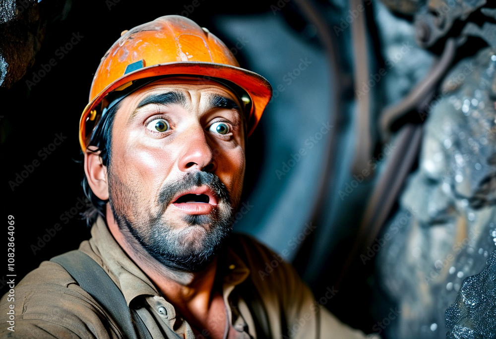 A miner experiences shock during an unexpected cave-in deep underground at dusk A miner experiences shock during an unexpected cave-in deep underground at dusk