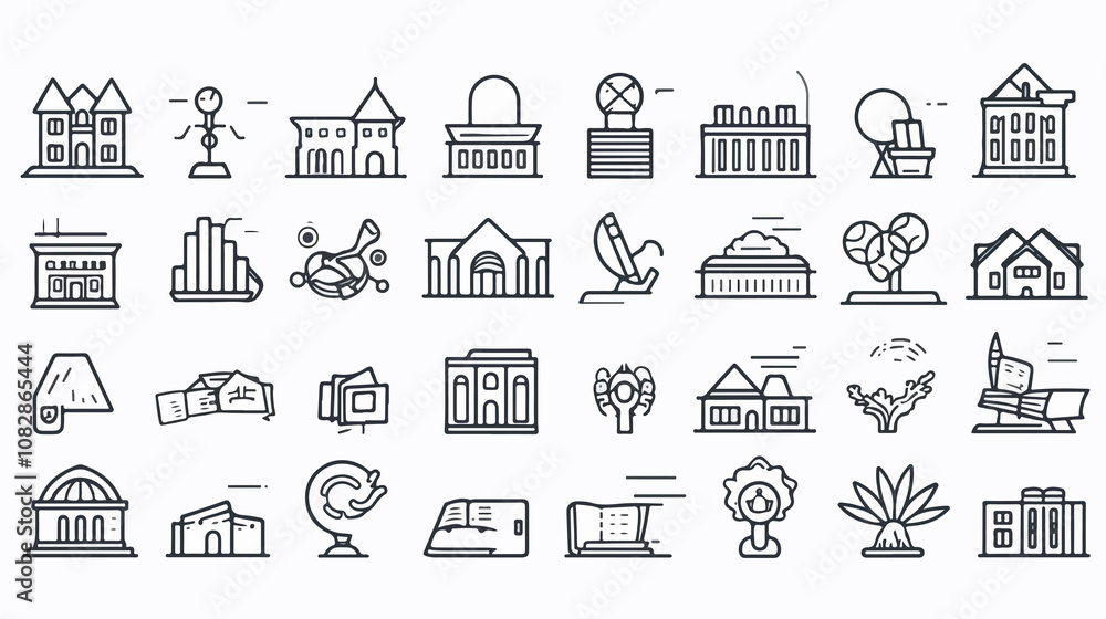 Education Thin Line Icons Cartoon Vector Illustration Education Thin Line Icons Cartoon Vector Illustration