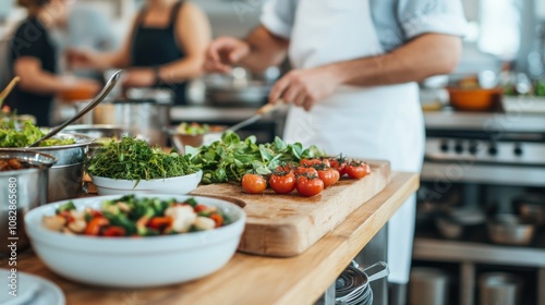 Wallpaper Mural Culinary preparation in a professional kitchen fresh ingredients displayed food photography modern environment close-up viewpoint cooking concepts Torontodigital.ca