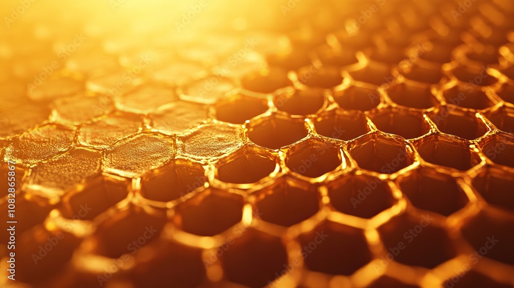 Golden Honeycomb Texture in Sunlight, AI generated illustration Golden Honeycomb Texture in Sunlight, AI generated illustration