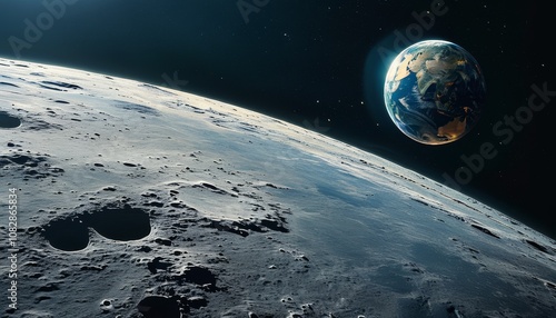  the far side of the moon overlooking Earth. 