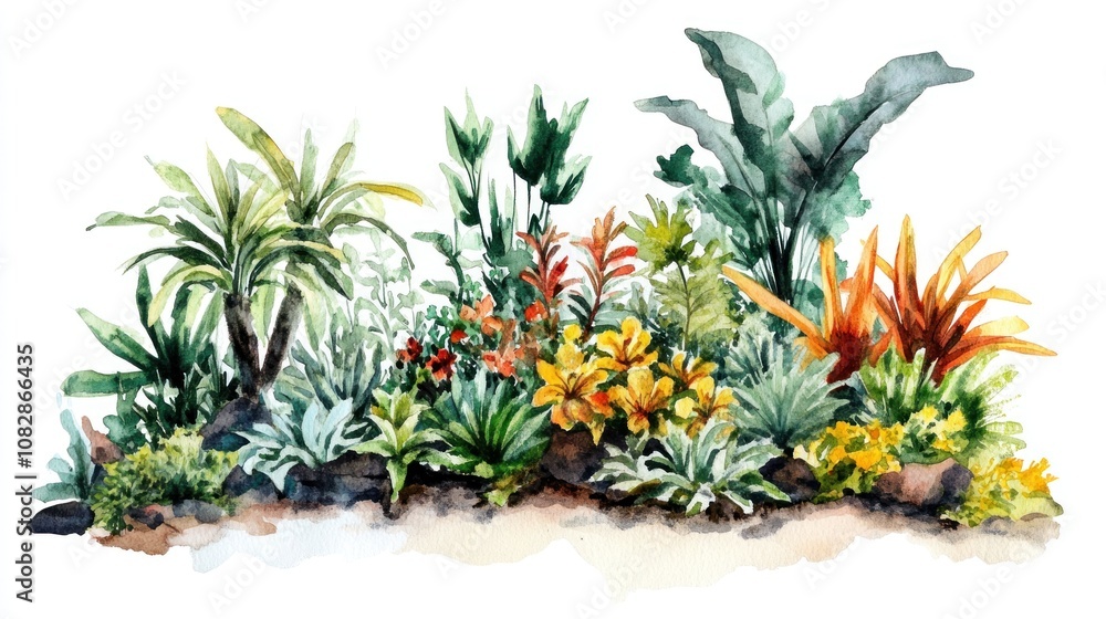 Lush Tropical Garden Watercolor Painting Lush Tropical Garden Watercolor Painting