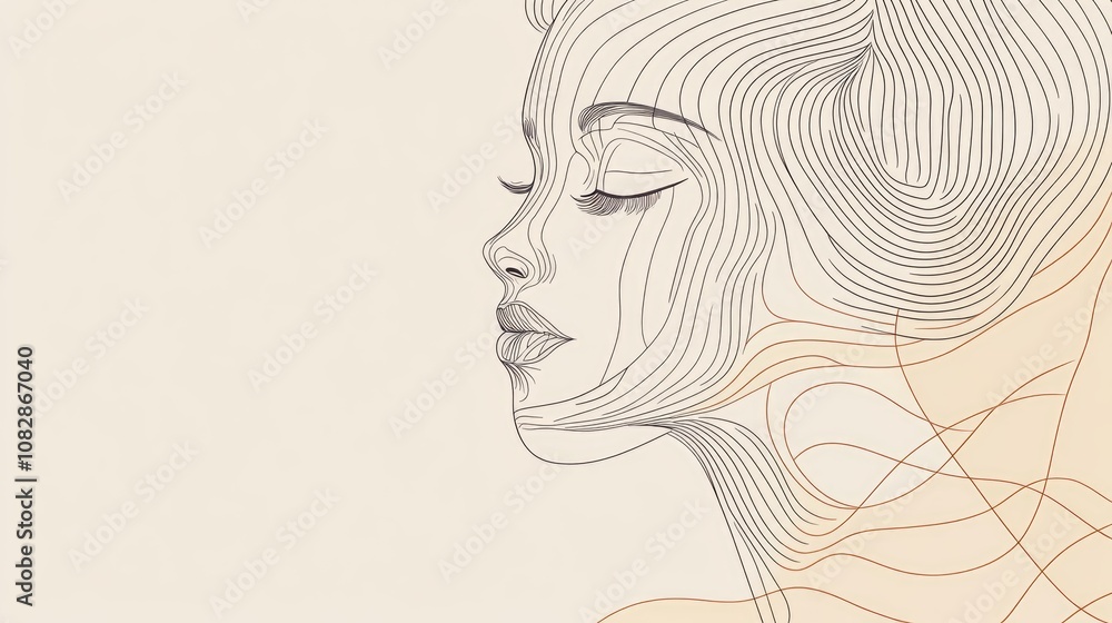 Line art illustration of a woman s silhouette on a plain background featuring contour lines and highlighting distinct facial features Line art illustration of a woman s silhouette on a plain background featuring contour lines and highlighting distinct facial features