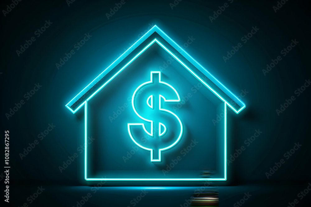 A glowing neon house symbol featuring a dollar sign, representing real estate and financial investment concepts. A glowing neon house symbol featuring a dollar sign, representing real estate and financial investment concepts.