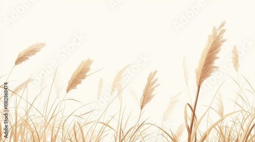 Line art illustration of wild brown grass in a natural beige hue against a bright sky backdrop