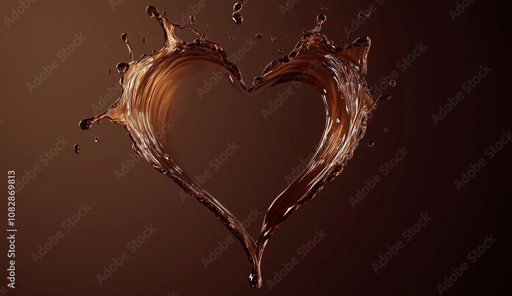 Chocolate liquid creates a heart shape on a dark background during a creative culinary art session in a modern kitchen setting Chocolate liquid creates a heart shape on a dark background during a creative culinary art session in a modern kitchen setting