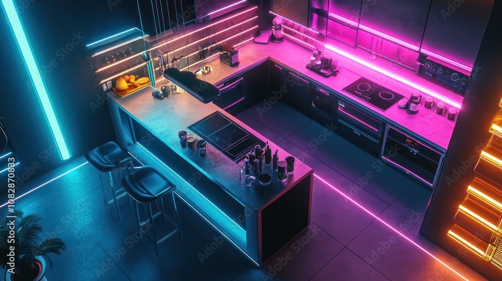 Neon Kitchen: Cyberpunk Interior Design Neon Kitchen: Cyberpunk Interior Design