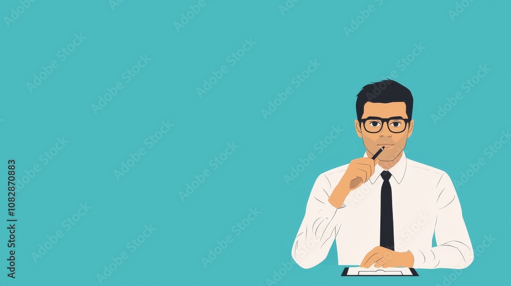 Business professional contemplating strategy in modern office setting focus on innovation and planning Business professional contemplating strategy in modern office setting focus on innovation and planning