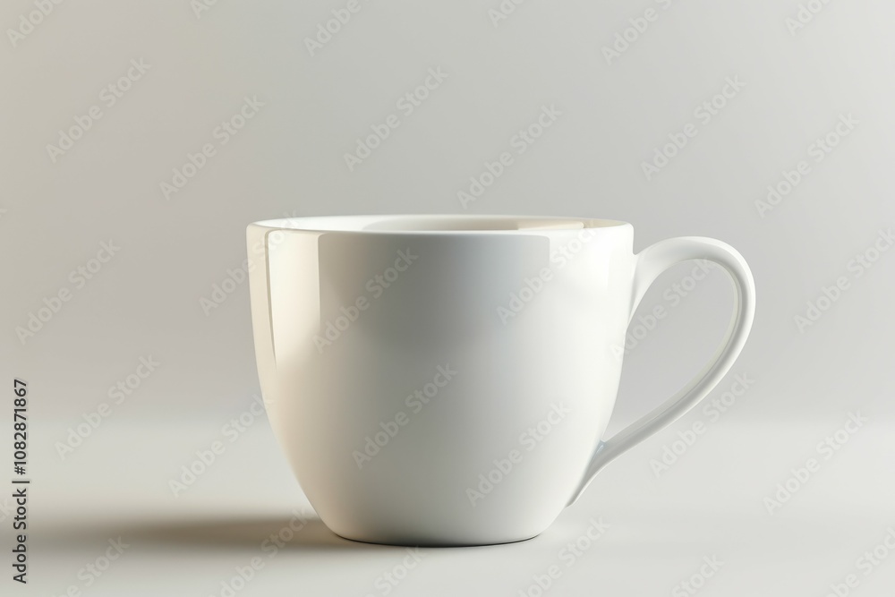 Minimalist white coffee cup mockup on light grey background Minimalist white coffee cup mockup on light grey background