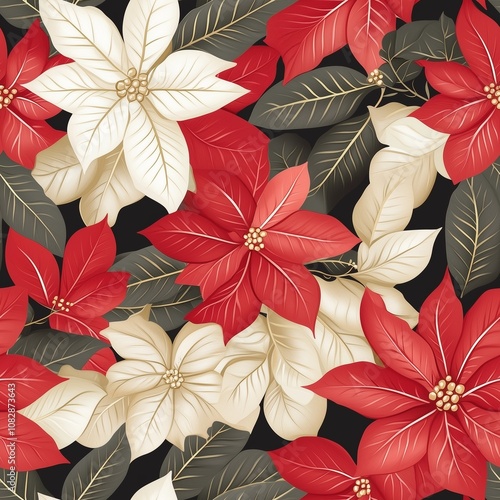 Festive Elegance Seamless Poinsettia Holiday Pattern