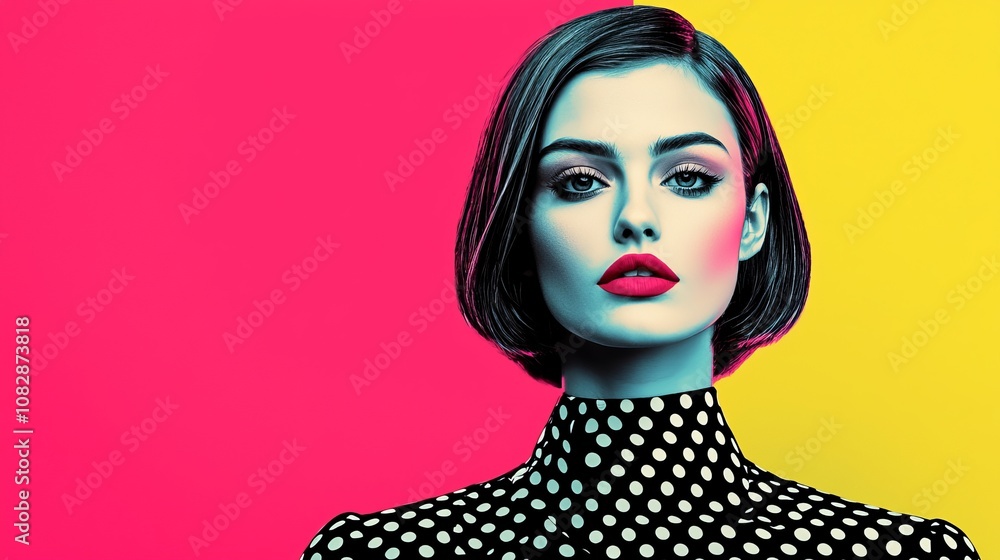 Vibrant fashion portrait of a model studio setting high-contrast colors pop art style close-up view bold aesthetic for modern marketing Vibrant fashion portrait of a model studio setting high-contrast colors pop art style close-up view bold aesthetic for modern marketing