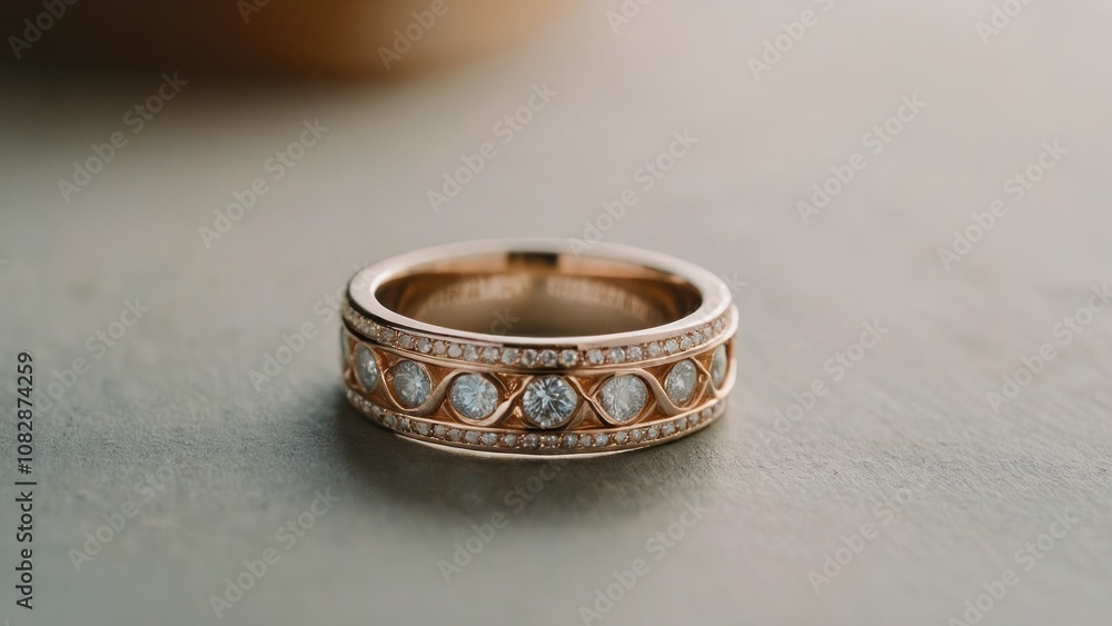Shiny Wedding Ring with Gemstones on a Surface Shiny Wedding Ring with Gemstones on a Surface