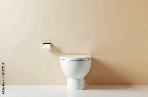 A contemporary bathroom displays a clean toilet next to a simple toilet paper holder set against a light-colored wall