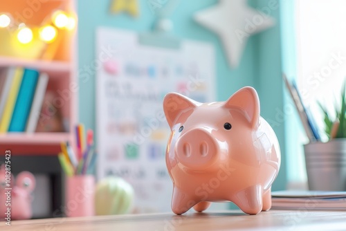 Star-Shaped Piggy Bank on Desk for Saving and Personal Development Inspiration