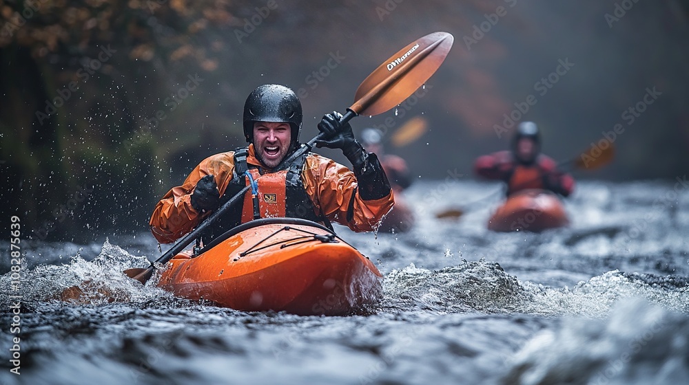 Fototapeta premium Kayaker Navigating Rapids