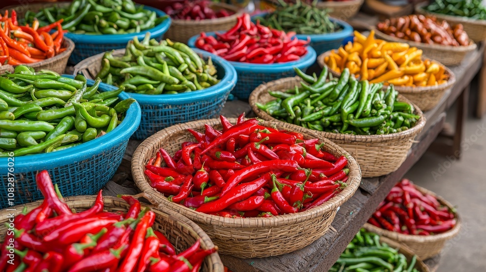 Exploring fiery asian spices vibrant chili peppers market culinary delight outdoor setting wide angle flavorful experience Exploring fiery asian spices vibrant chili peppers market culinary delight outdoor setting wide angle flavorful experience