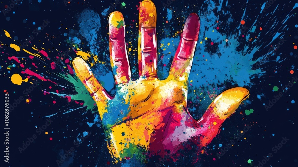 Colorful handprint line art illustration Colorful handprint line art illustration