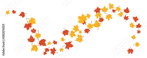 red and yellow maple autumn leaves levitation in the air isolated element illustration design