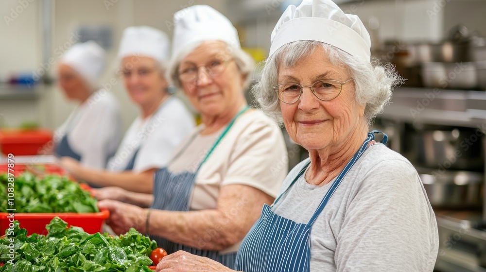 Retirees engaging in culinary skills at a cooking class community center food preparation indoor kitchen close-up lifelong learning Retirees engaging in culinary skills at a cooking class community center food preparation indoor kitchen close-up lifelong learning