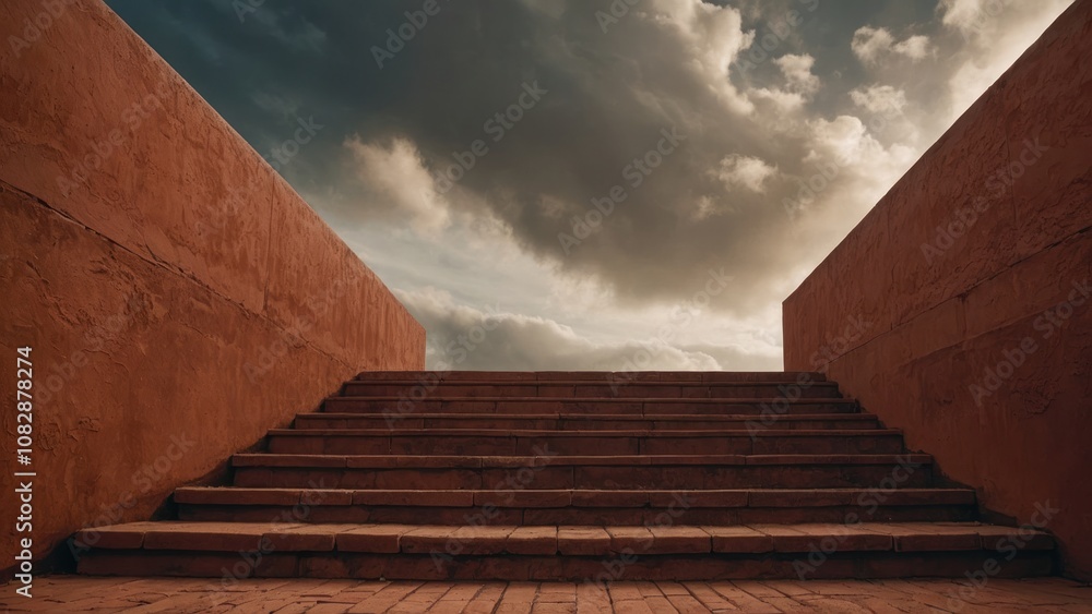 Stairs Leading to a Dramatic Sky Above at Sunset Highlighting Architectural Features Stairs Leading to a Dramatic Sky Above at Sunset Highlighting Architectural Features
