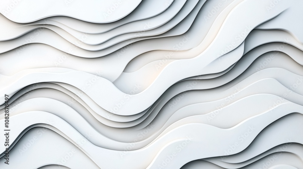 Abstract white layered wave pattern with smooth curves creating a modern and artistic textured surface Abstract white layered wave pattern with smooth curves creating a modern and artistic textured surface