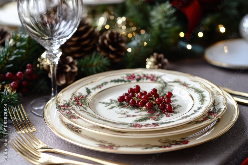 beautifully set Christmas table with plates, cutlery, and decorations beautifully set Christmas table with plates, cutlery, and decorations