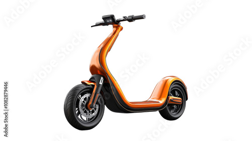 A bright orange scooter with a black handlebar. png transparent background