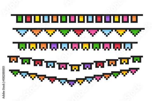 Festive paper garlands 8-bit icon, paper garlands pixel item, birthday garlands.