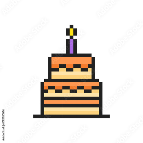 Festive cake 8-bit icon, festive cake pixel item.