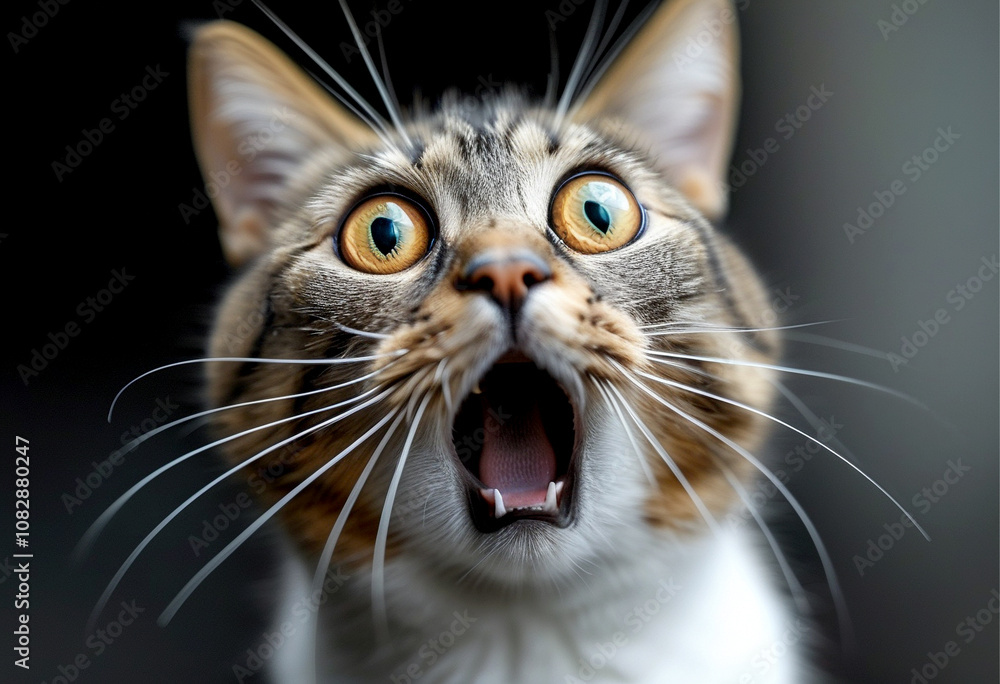 Curious cat reacts to unexpected sound in a cozy living room setting Curious cat reacts to unexpected sound in a cozy living room setting