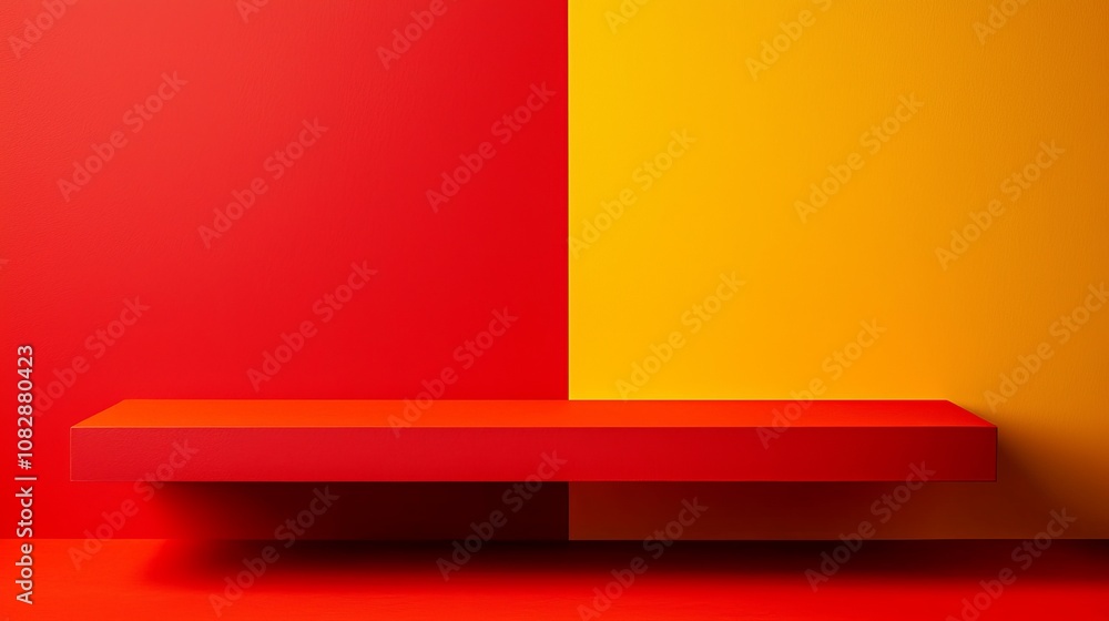 Obraz premium Minimalist advertising showcase red and yellow color palette graphic design modern environment front view brand messaging concept