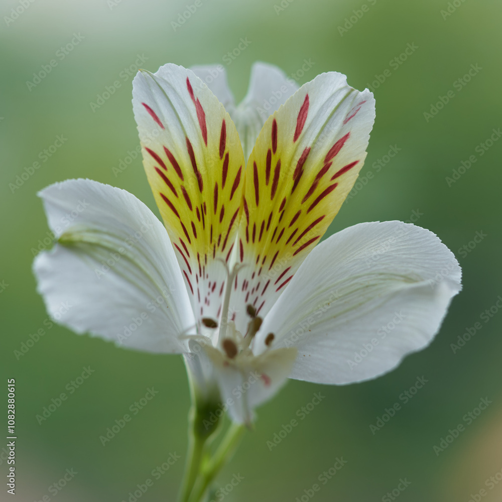 Fototapeta premium alstroemeria flower growing on a green background