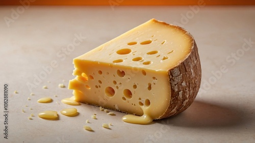 closeup of wedge of swiss cheese with distin photo