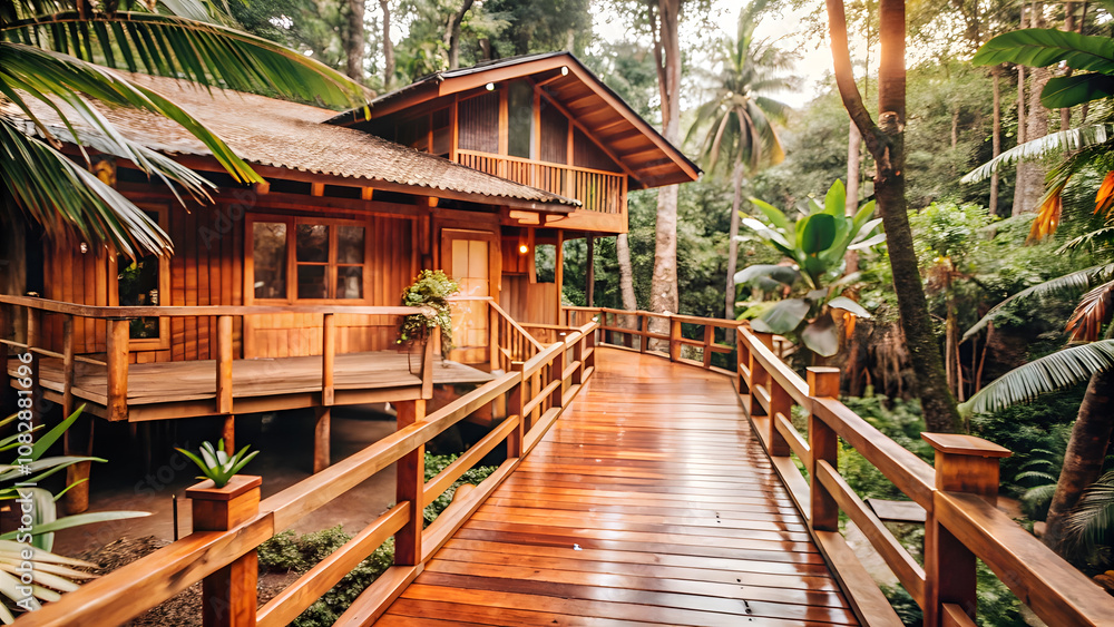 Jungle Adventure Lodge with Tropical Vegetation. Perfect for: Eco Adventure, Jungle Getaway, Family Vacation Jungle Adventure Lodge with Tropical Vegetation. Perfect for: Eco Adventure, Jungle Getaway, Family Vacation